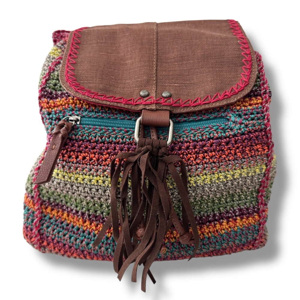 The Sak Woven Rainbow Serape Rattan Backpack Multicolor Bag